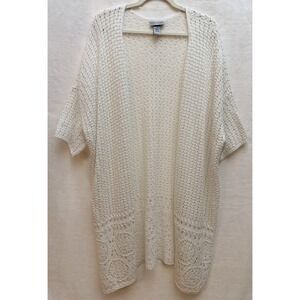 Catherine's White 2X Crochet Boho Duster Cardigan Cover Up USA Coastal Cottage